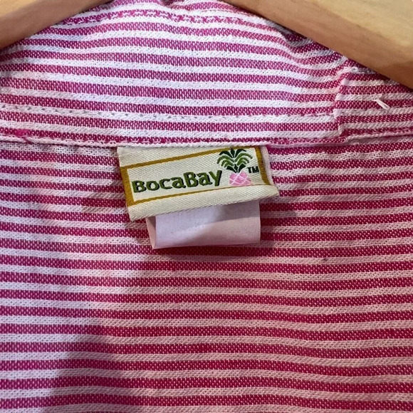 Boca Bay Pink and White Pinstripe Button Up Shirt Womens 2X Plus Collared Casual - Picture 6 of 9